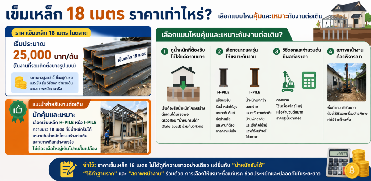 เข็มเหล็ก 18 เมตร ราคาเท่าไหร่ เลือกแบบไหนคุ้มและเหมาะกับงานต่อเติม
