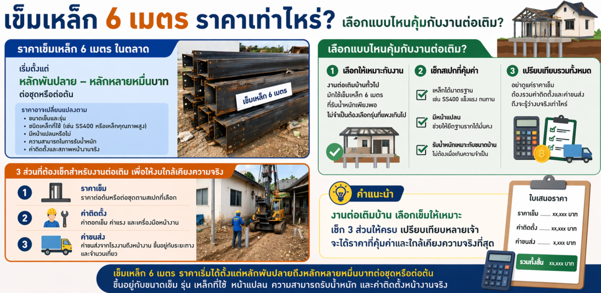 เข็มเหล็ก 6 เมตร ราคาเท่าไหร่ เลือกแบบไหนคุ้มกับงานฐานราก